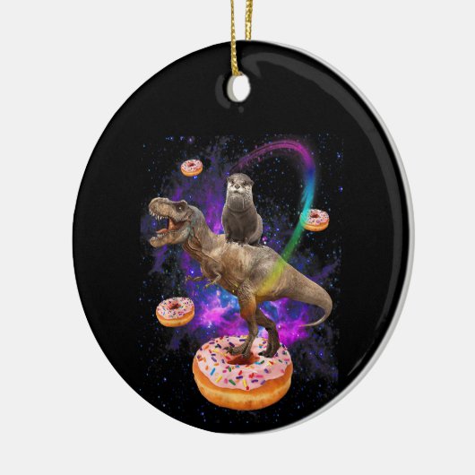Space Otter Riding Dinosaur T-Rex Donuts Keramik Ornament (Links)