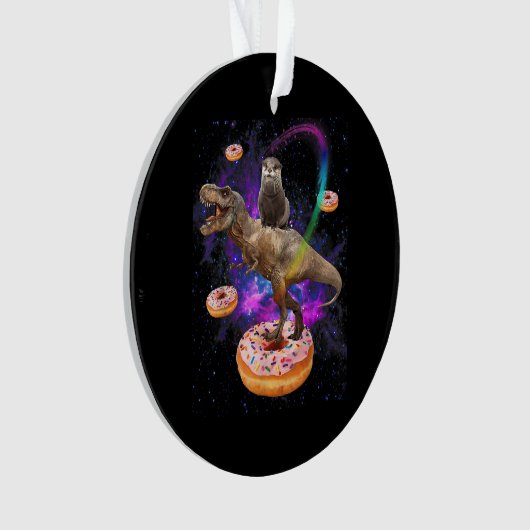 Space Otter Riding Dinosaur T-Rex Donuts Ornament (Vorderseite)