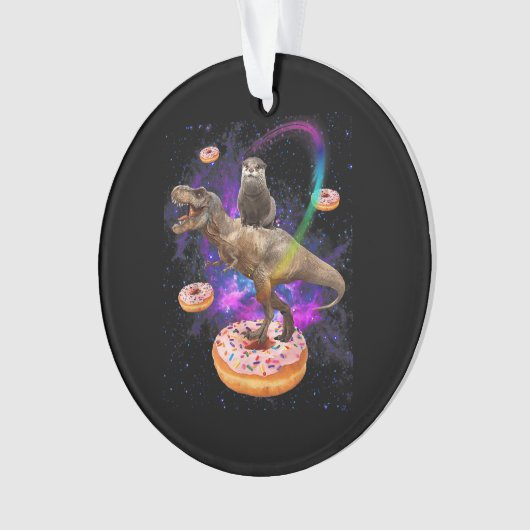 Space Otter Riding Dinosaur T-Rex Donuts Ornament (Vorderseite)