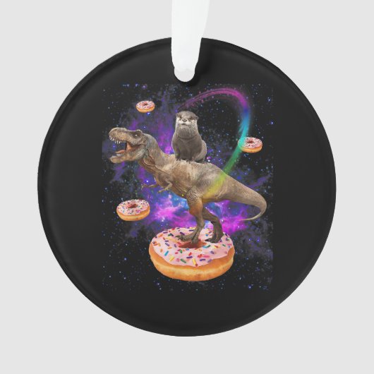 Space Otter Riding Dinosaur T-Rex Donuts Ornament (Vorderseite)