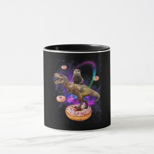 Space Otter Riding Dinosaur T-Rex Donuts Tasse (Zentrum)