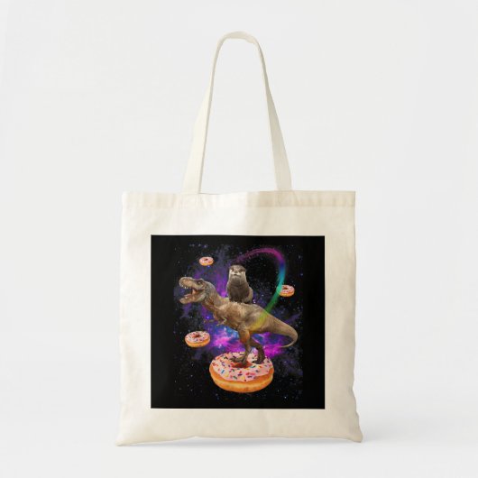 Space Otter Riding Dinosaur T-Rex Donuts Tragetasche (Vorne)