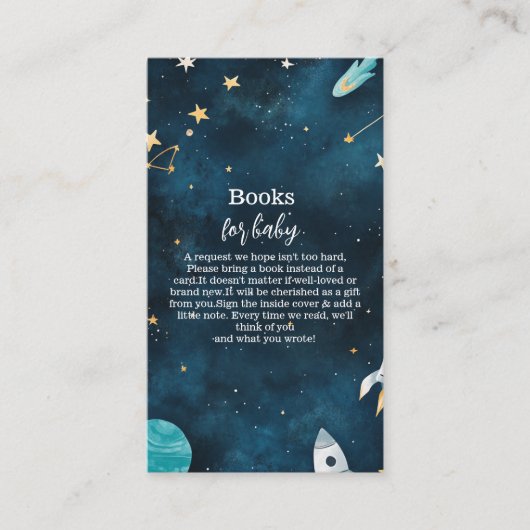 Space Outer Baby Dusche Navy Books for Baby Begleitkarte (Vorderseite)