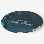 Space Outer Baby Dusche Navy Pappteller (Schrägansicht)
