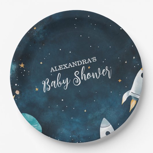 Space Outer Baby Dusche Navy Pappteller (Vorderseite)