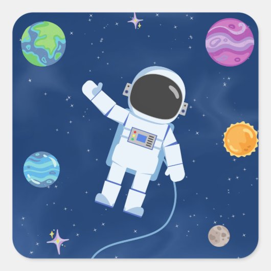 Space Party Collection Quadratischer Aufkleber (Vorderseite)