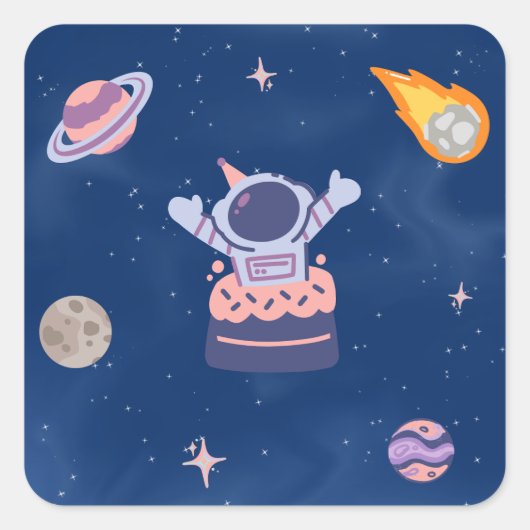 Space Party Collection Quadratischer Aufkleber (Vorderseite)