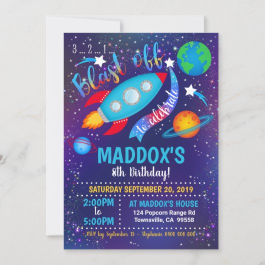 Space Party Einladung Boy (Vorderseite)
