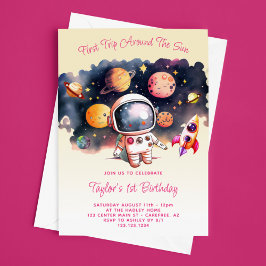 Space Party Erste Reise um die Sonne Gelb Einladung