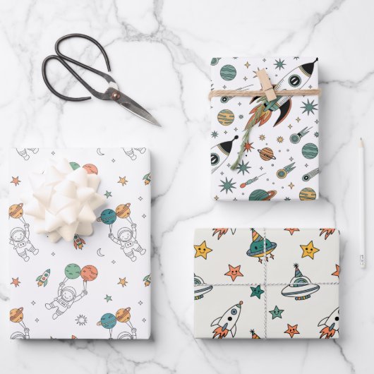 Space Party Kids Geschenkpapier Set (Vorderseite)