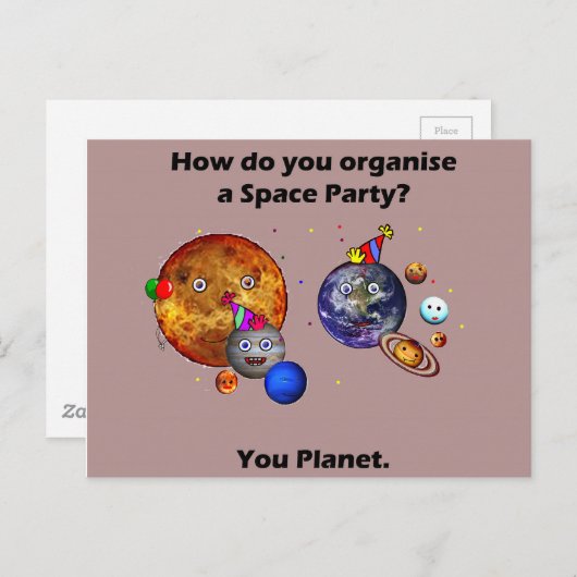 Space Party Planet Funny Studentenhumor Joke Postkarte (Vorne/Hinten)