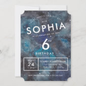 Space Party Watercolor Personalisierter Kindergebu Einladung (Vorderseite)