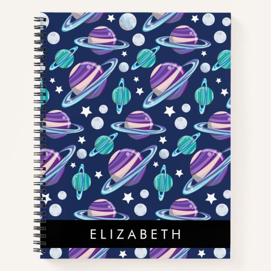 Space Pattern, Planets, Stars, Galaxy, Your Name Notizblock (Vorderseite)