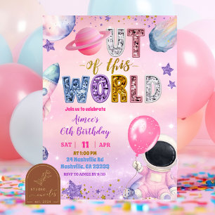 Space Pink Pailletten Lila Mädchen Außerirdisch Bi Einladung