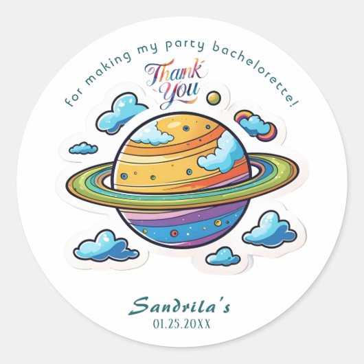 Space Planet Birthday Party Classic Round Sticker (Vorderseite)