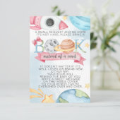 Space Planet Pink Girl Book Request Card Einladung (Stehend Vorderseite)