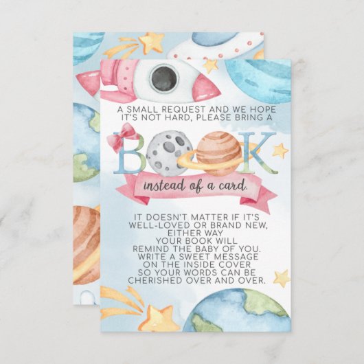 Space Planet Pink Girl Book Request Card Einladung (Vorne/Hinten)
