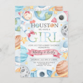 Space Planets Baby Dusche Einladung Pink Girl (Vorne/Hinten)