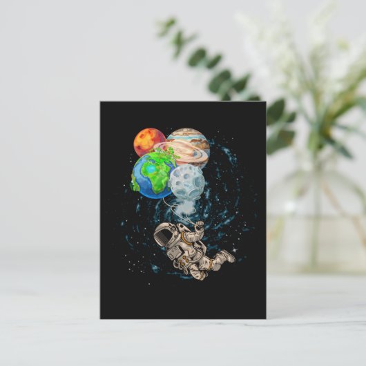 Space Planets Balloons Birthday Astronaut Postkarte (Stehend Vorderseite)