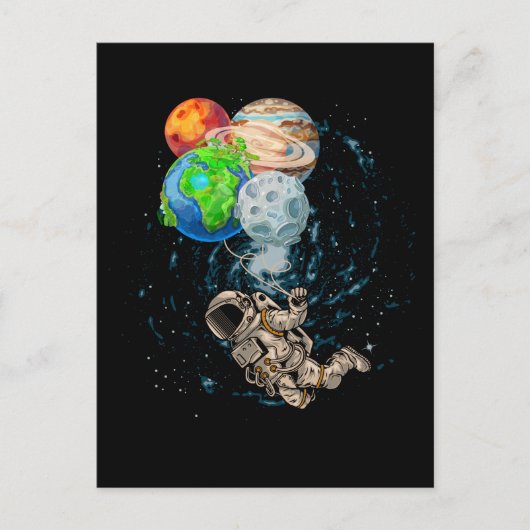 Space Planets Balloons Birthday Astronaut Postkarte (Vorderseite)