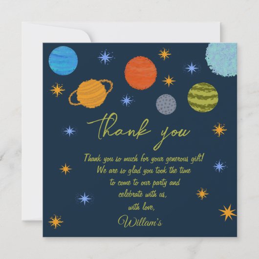 Space Planets Galaxy Stars Junge Dusche Dankeskarte (Vorderseite)