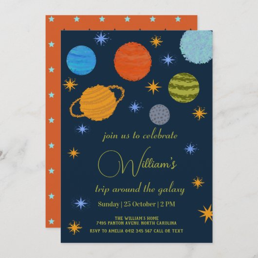 Space Planets Galaxy Stars Junge Dusche Einladung (Vorne/Hinten)
