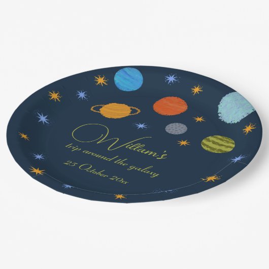 Space Planets Galaxy Stars Junge Dusche Pappteller (Schrägansicht)