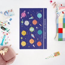 Space Planets Rocket Blue Personalisiert Monogram