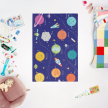 Space Planets Rocket Midnight Blue