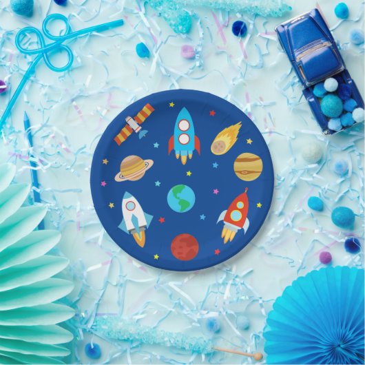 Space Planets Stars Galaxy Blau Pappteller (Party)