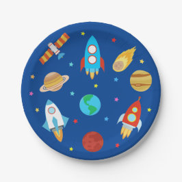 Space Planets Stars Galaxy Blau Pappteller