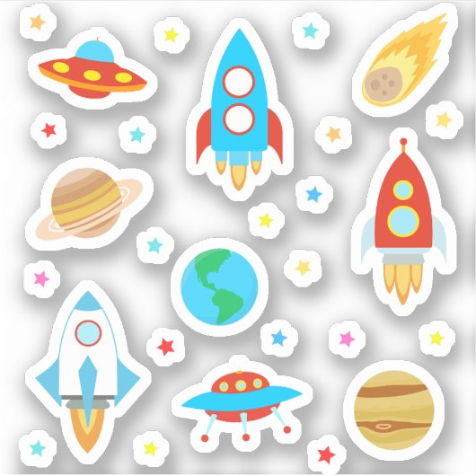 Space Planets Stars Rockets Comets Aufkleber (Vorderseite)
