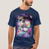 Space Pug Dog Riding Axolotl Rainbow T-Shirt (Vorderseite)