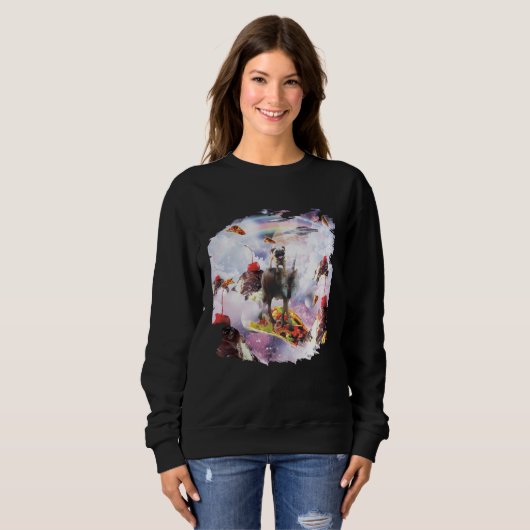Space Pug Riding Wolf Ice Cream & Taco Sweatshirt (Vorne ganz)