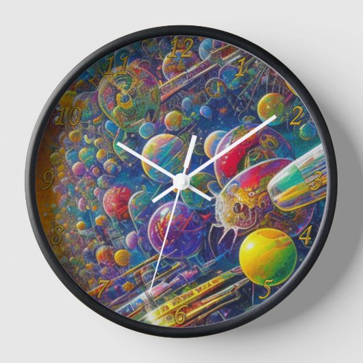 Space Race Black Wall Uhr mit Zahlen (Vorderseite)