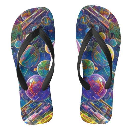 Space Race Breiten Flip Flops Badesandalen (Fußbett)