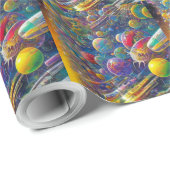 Space Race glänzendes Papier Geschenkpapier (Rolleneckpunkt)