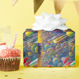 Space Race glänzendes Papier Geschenkpapier