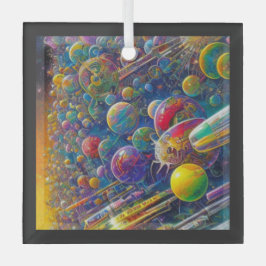 Space Race Quadrat Glas Ornament