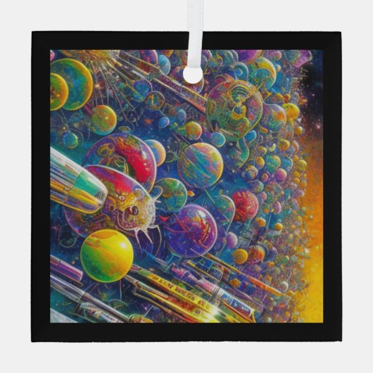 Space Race square glass ornament (Rückseite)