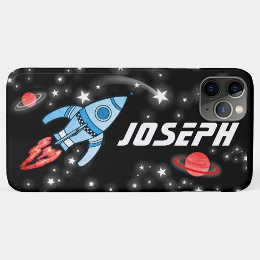 Space Rakete schwarze Jungs Name Case-Mate iPhone Hülle (Rückseite (Horizontal))