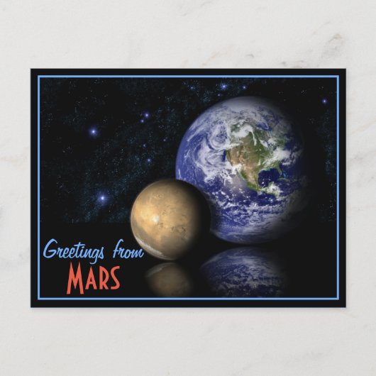 Space Red Blue Black Mars Earth Globe Foto Postkarte (Vorderseite)