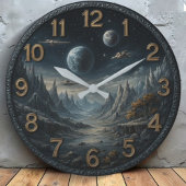Space retro galaxy astronaut planetary rocket ship große wanduhr