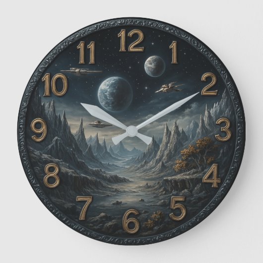 Space retro galaxy astronaut planetary rocket ship große wanduhr (Vorderseite)