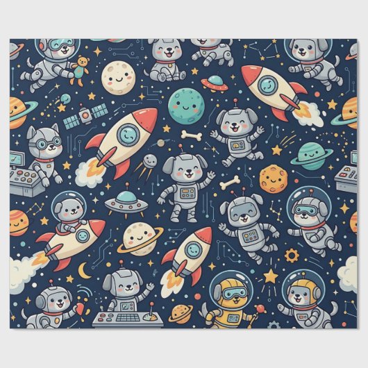 Space Robot Hund Geschenkpapier – Süßes Muster (Flach)