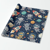 Space Robot Hund Geschenkpapier – Süßes Muster (Ungerollt)