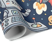 Space Robot Hund Geschenkpapier – Süßes Muster (Rolleneckpunkt)