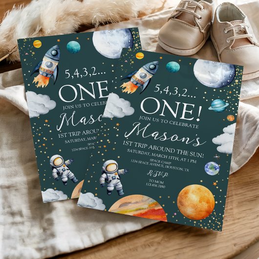 Space Rocket 1st Trip Around the Sun Birthday Einladung