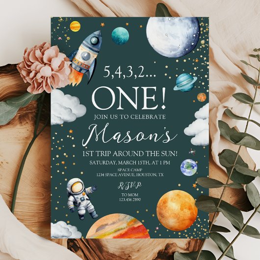 Space Rocket 1st Trip Around the Sun Birthday Einladung