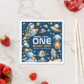 Space Rocket Astronaut Cat Blast Off 1st Birthday Serviette (Beispiel)